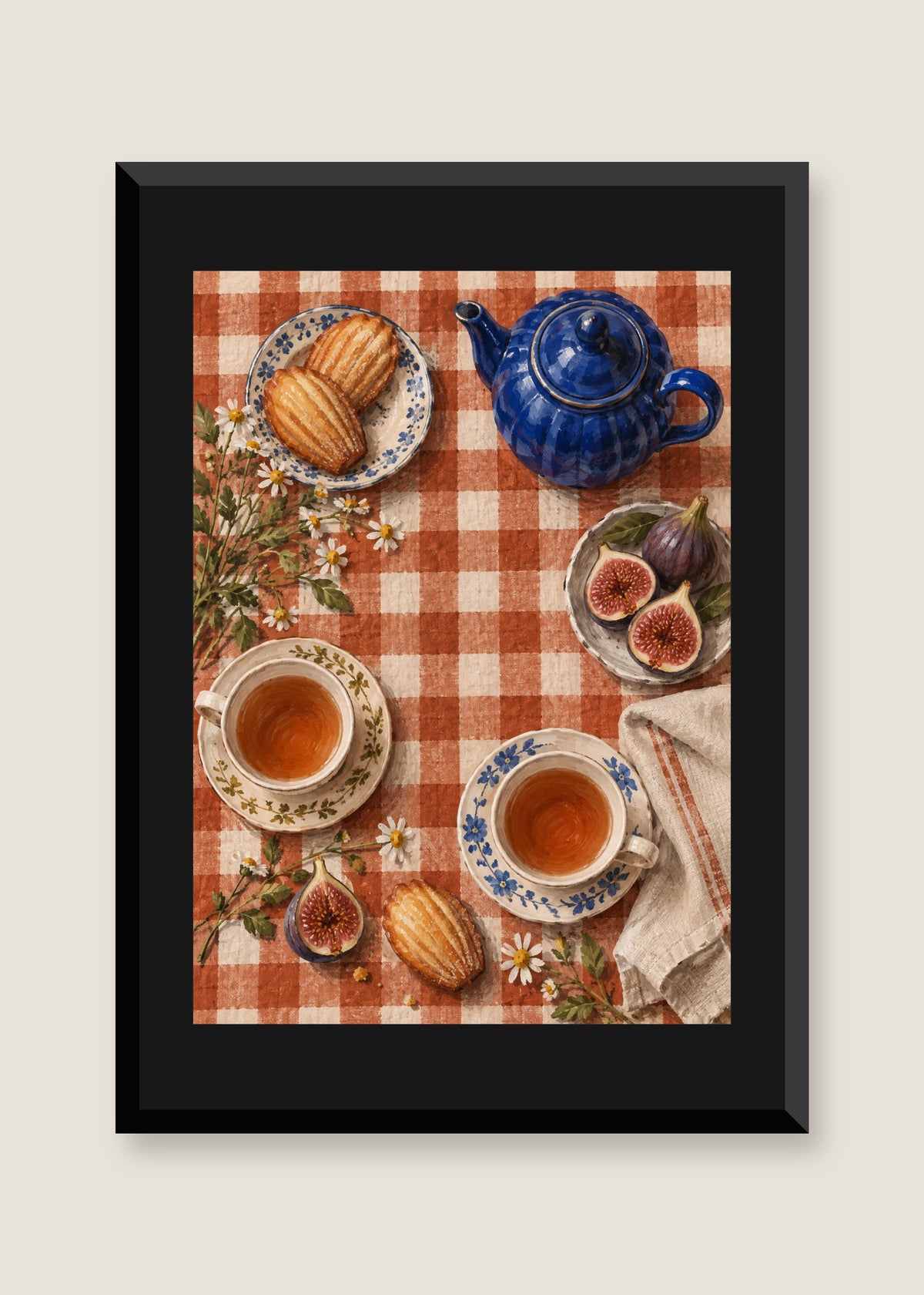 Afternoon Tea on Checks, Black mat with black frame preview