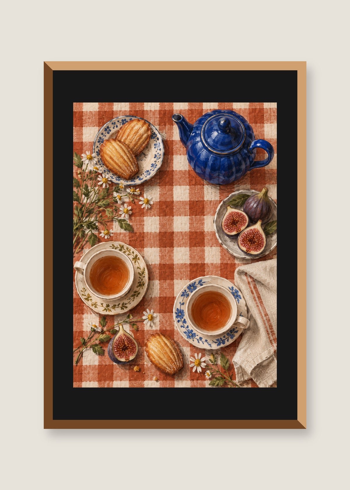 Afternoon Tea on Checks, Black mat with natural oak frame preview