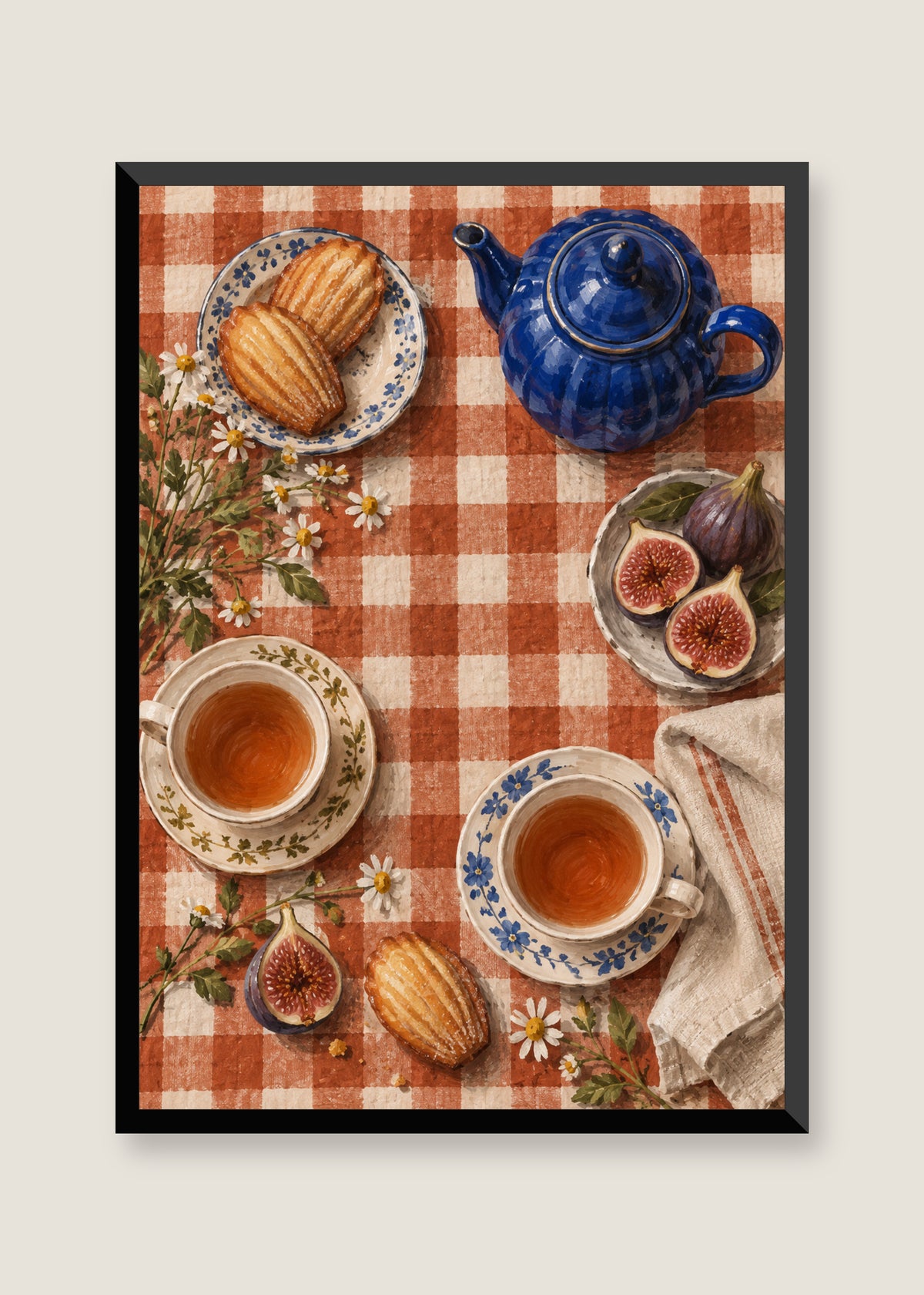 Afternoon Tea on Checks, No mat with black frame preview