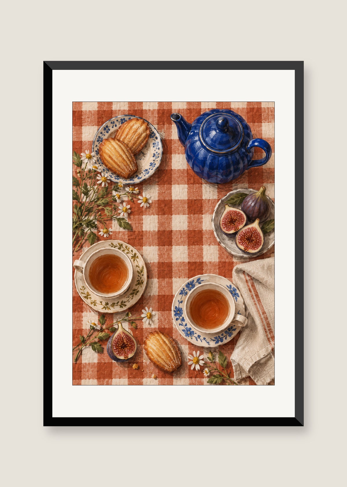Afternoon Tea on Checks, White mat with black frame preview