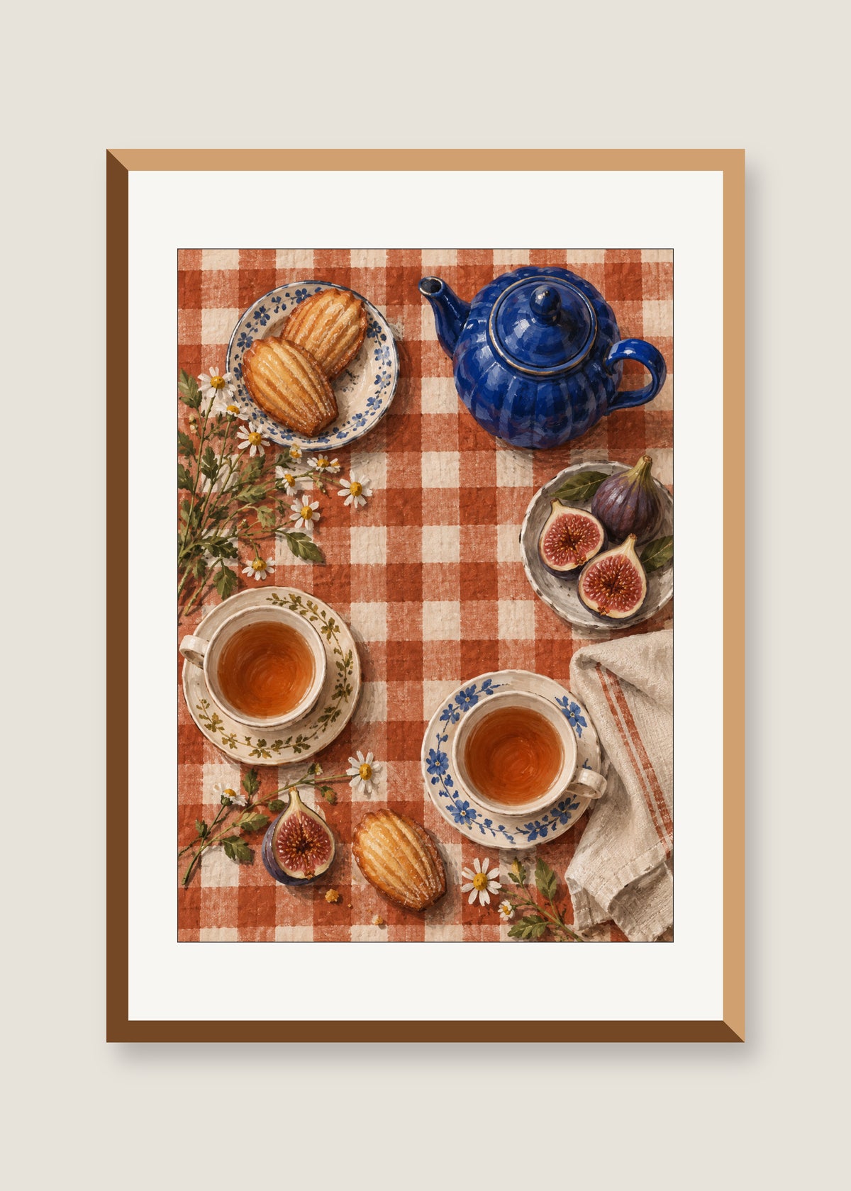 Afternoon Tea on Checks, White mat with natural oak frame preview