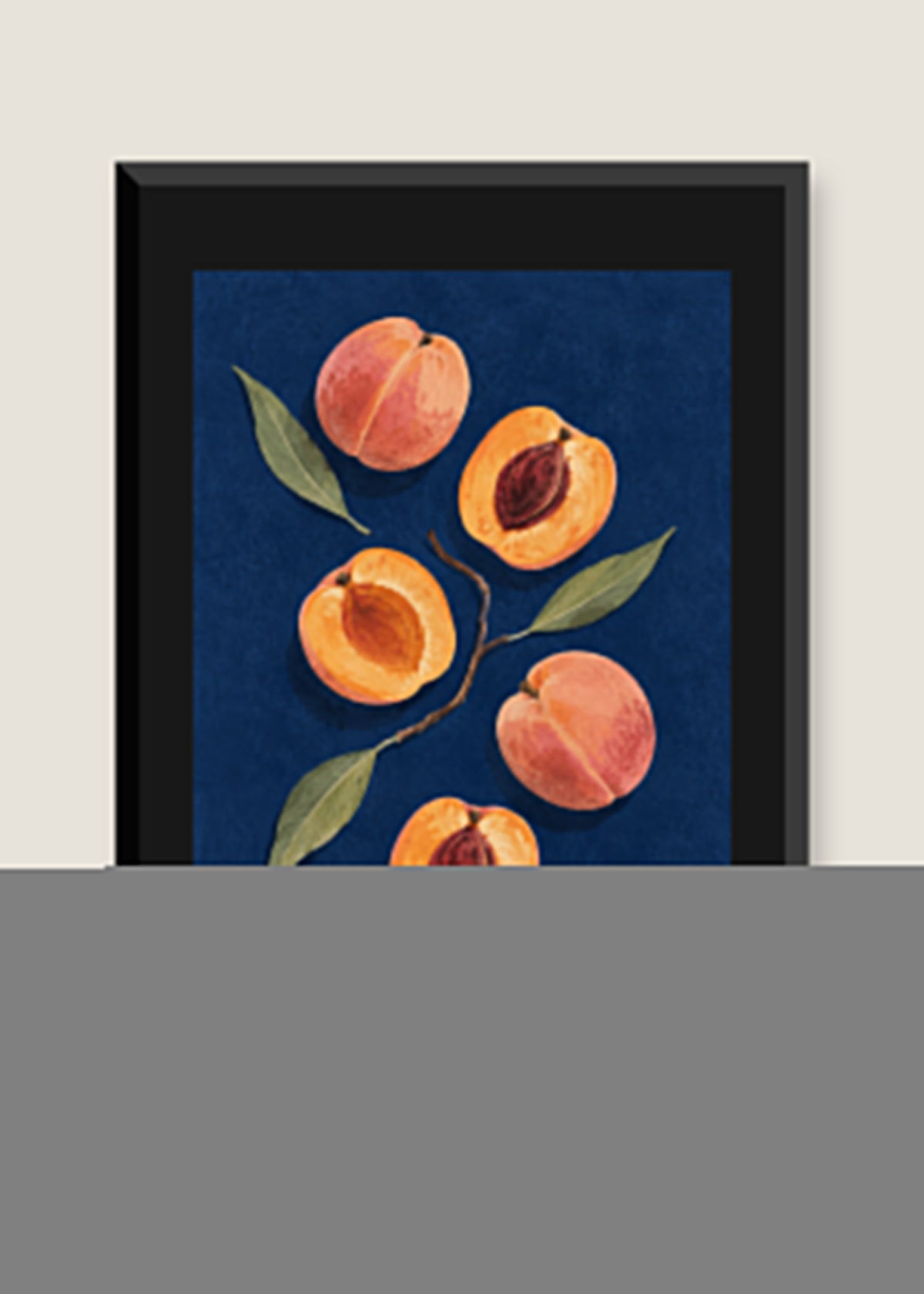 Apricots on Indigo, Black mat with black frame preview