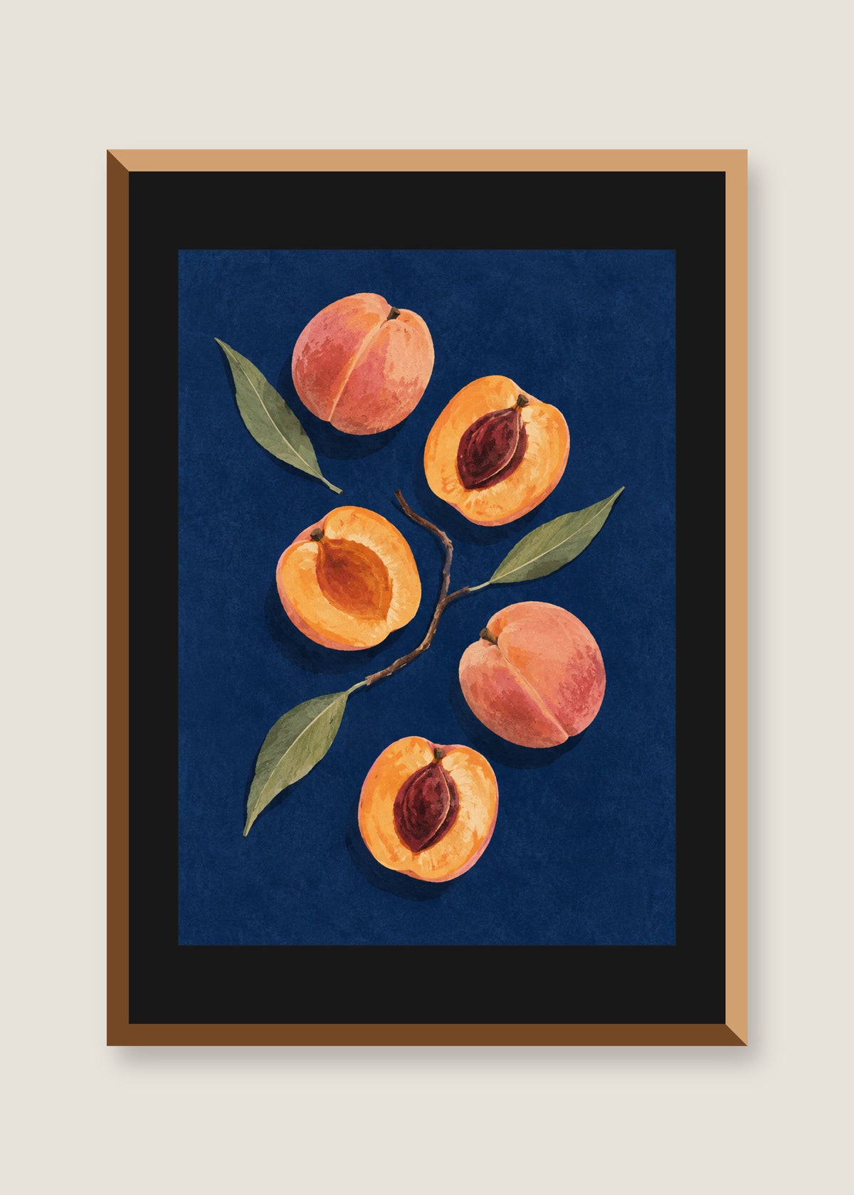 Apricots on Indigo, Black mat with natural oak frame preview