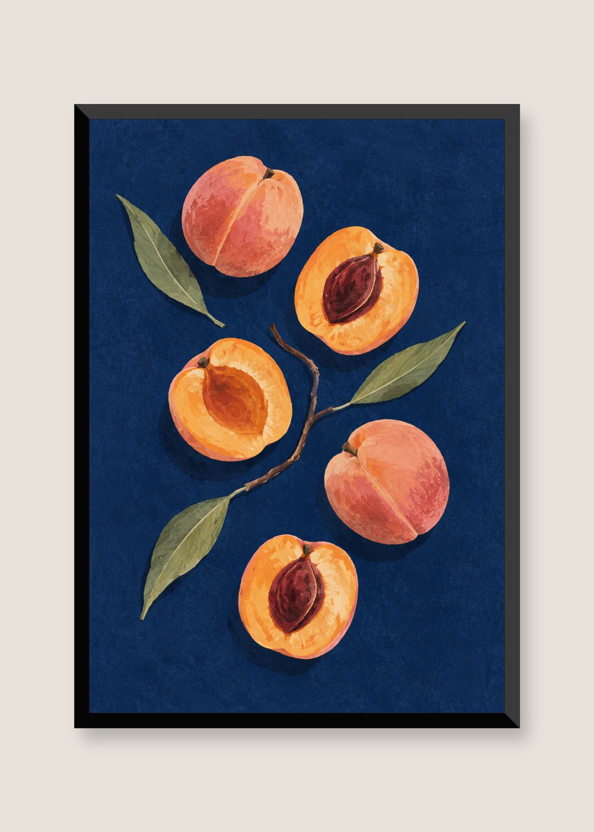 Apricots on Indigo, No mat with black frame preview