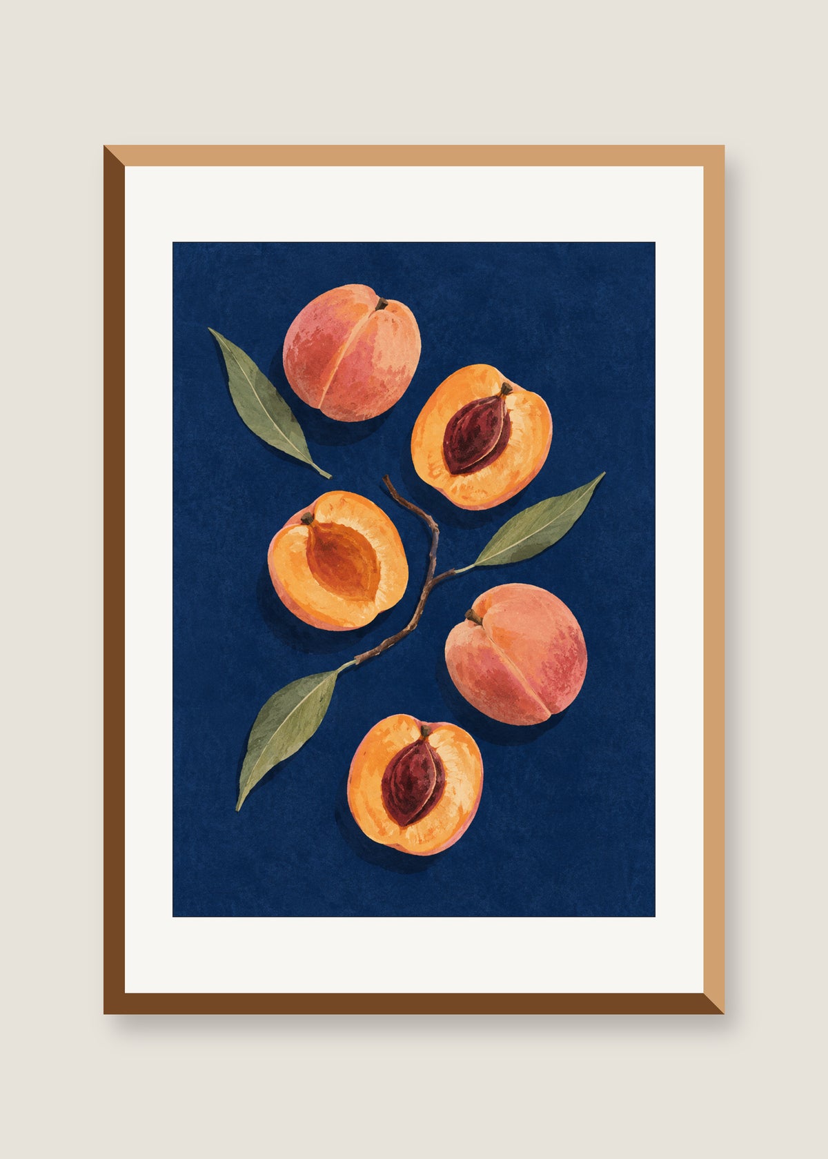 Apricots on Indigo, White mat with natural oak frame preview
