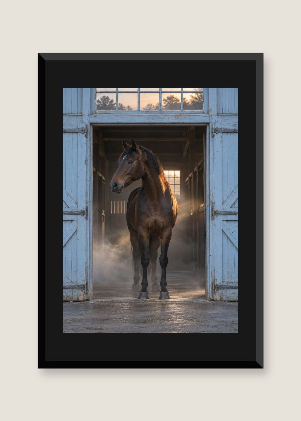 Blue Stable Morning, Black mat with black frame preview