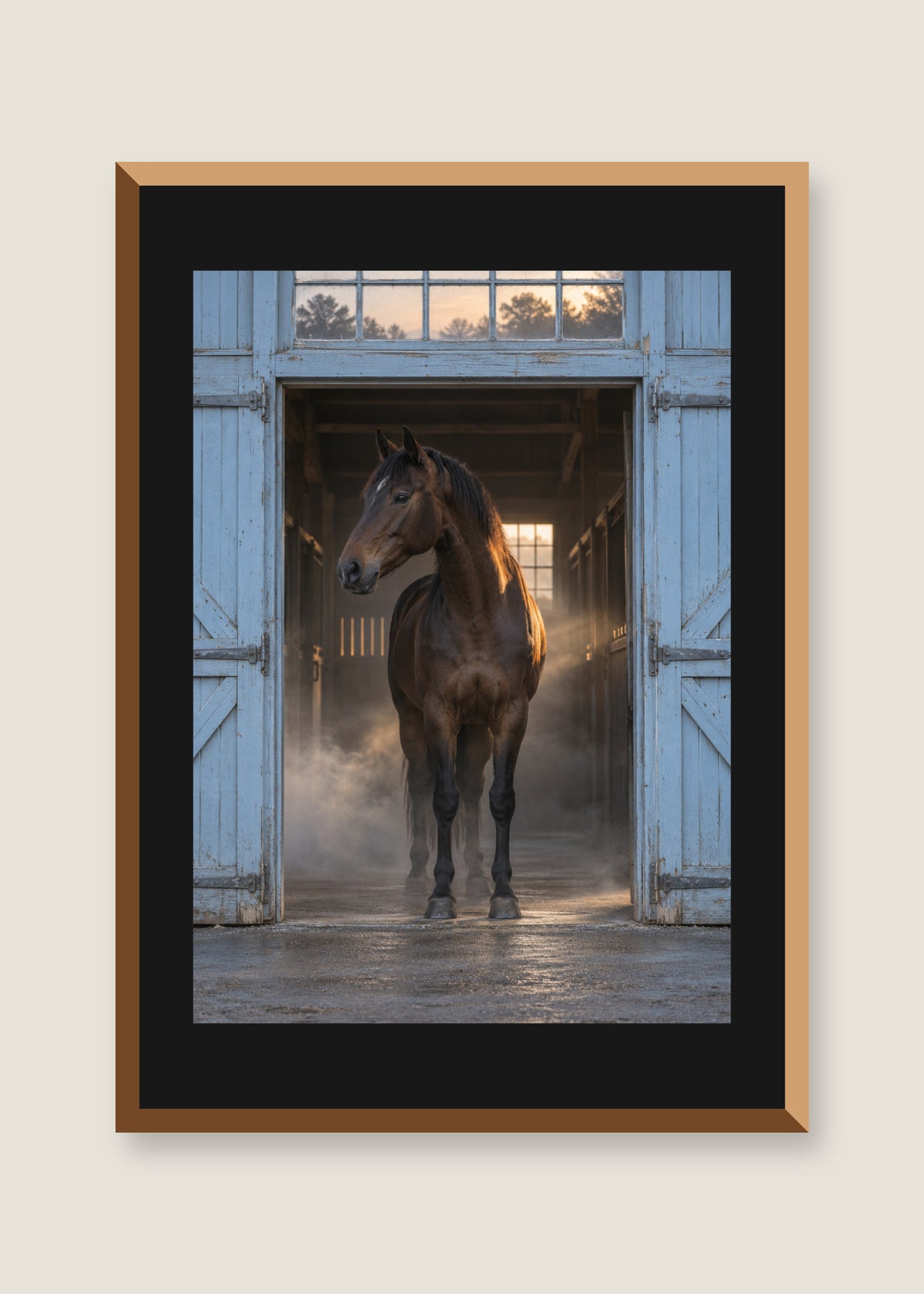 Blue Stable Morning, Black mat with natural oak frame preview