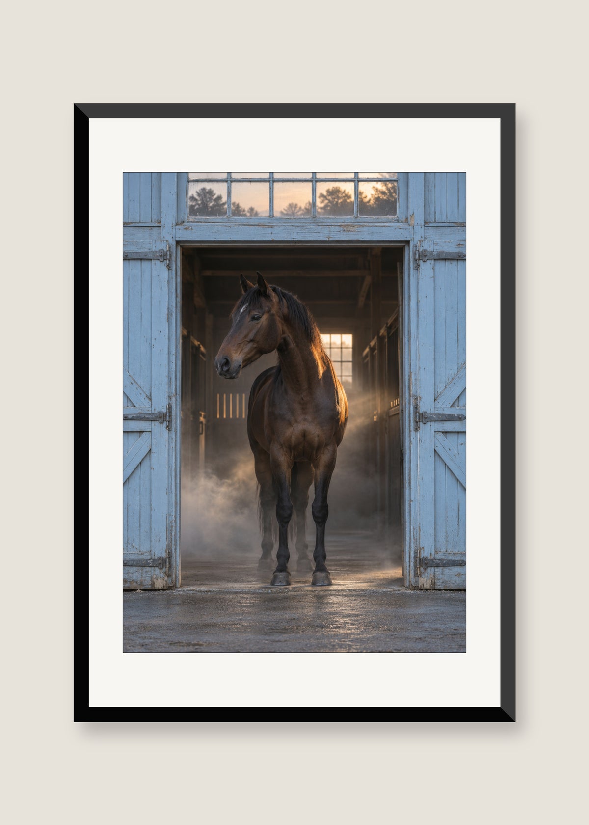 Blue Stable Morning, White mat with black frame preview