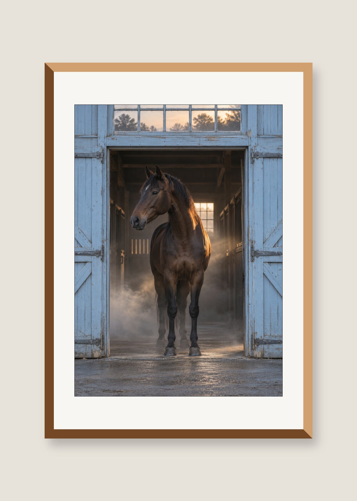 Blue Stable Morning, White mat with natural oak frame preview
