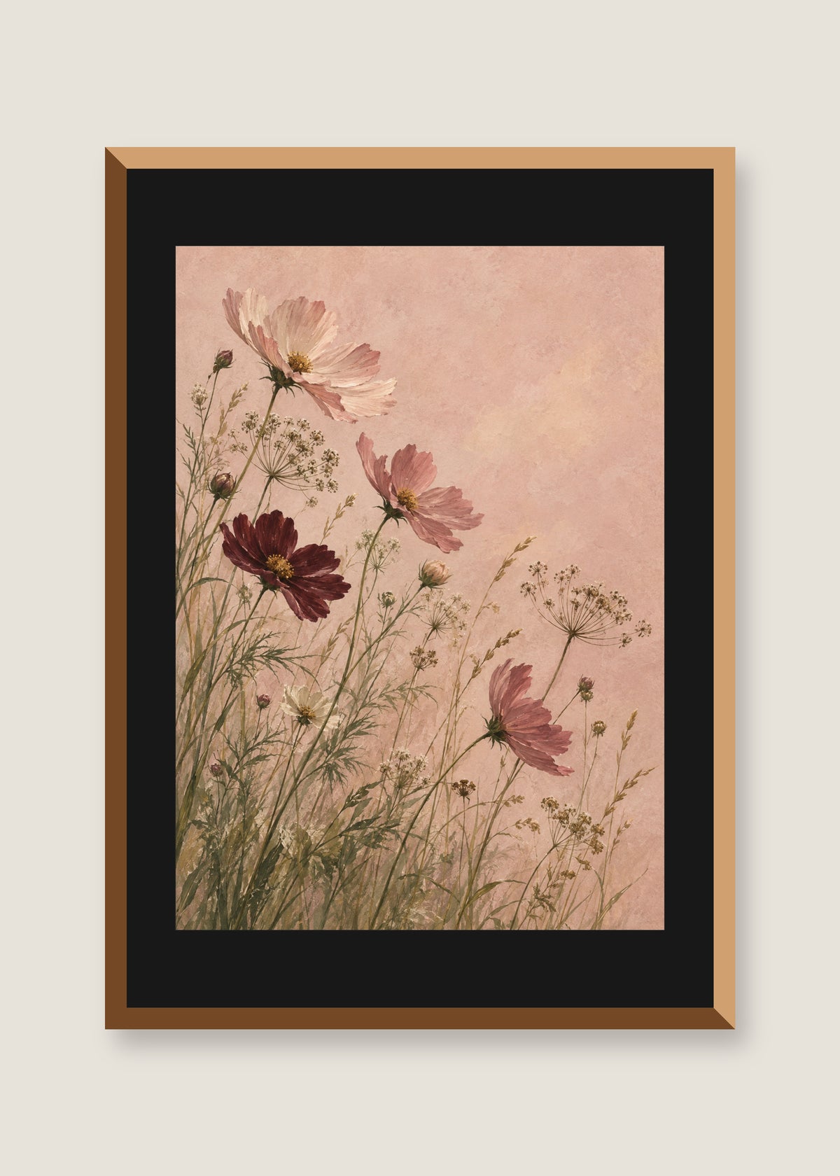 Blush Meadow at Dawn, Black mat with natural oak frame preview