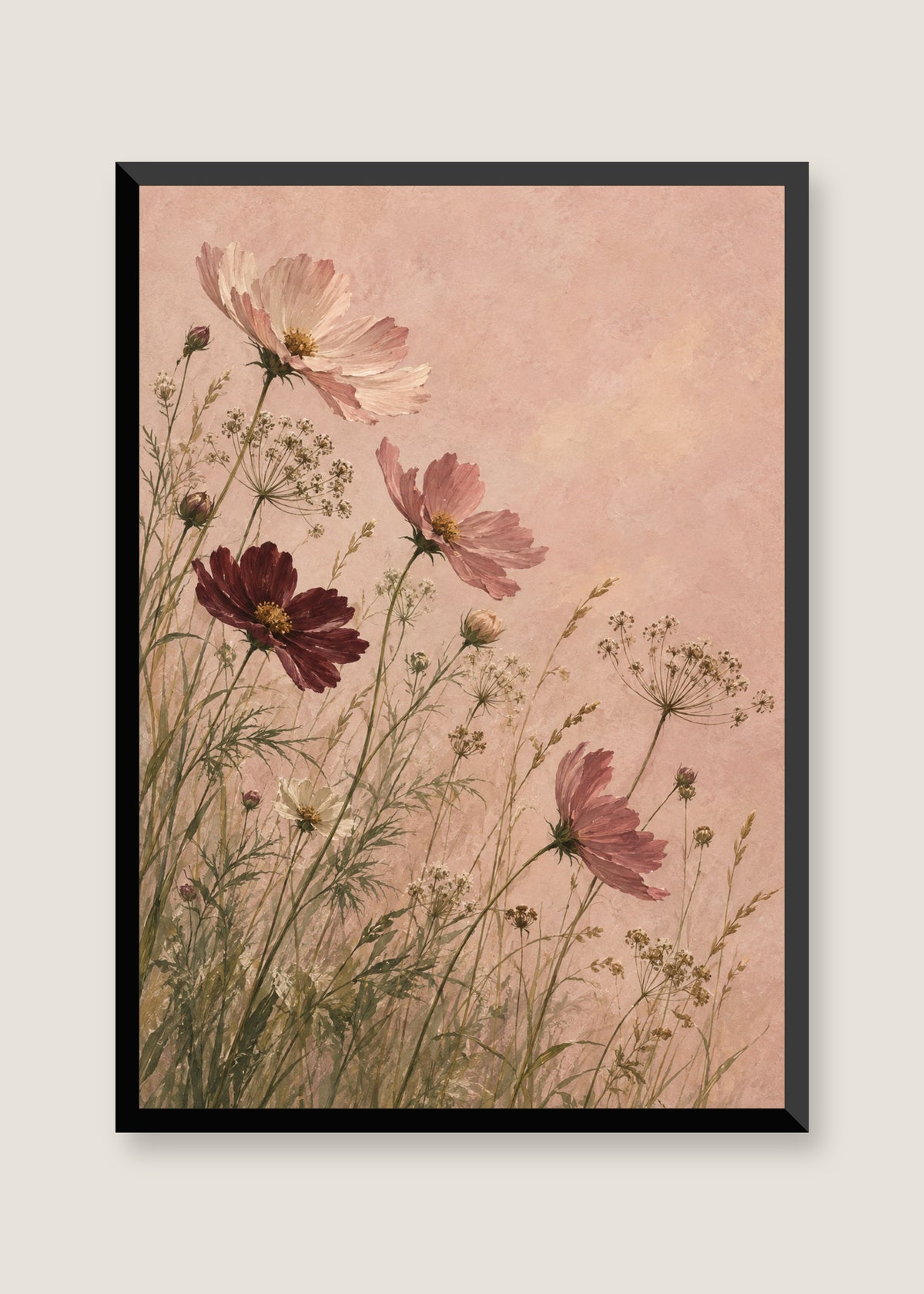 Blush Meadow at Dawn, No mat with black frame preview