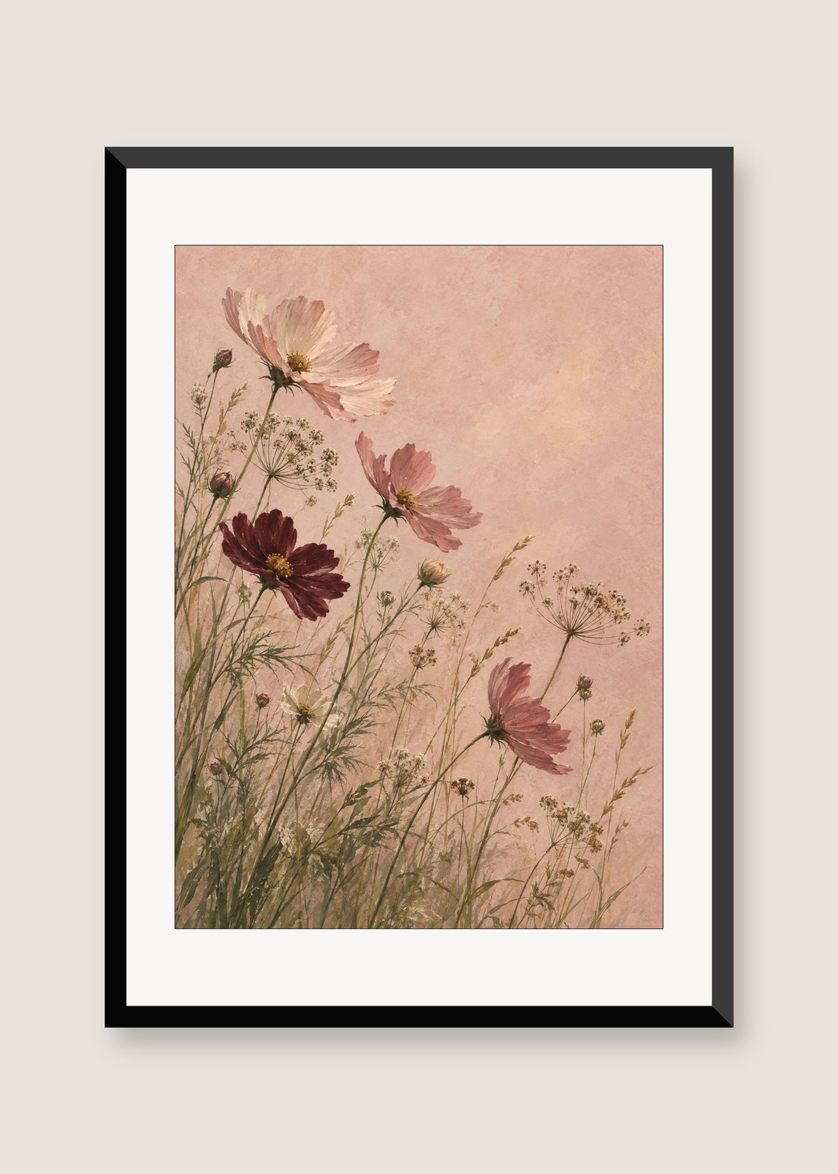 Blush Meadow at Dawn, White mat with black frame preview