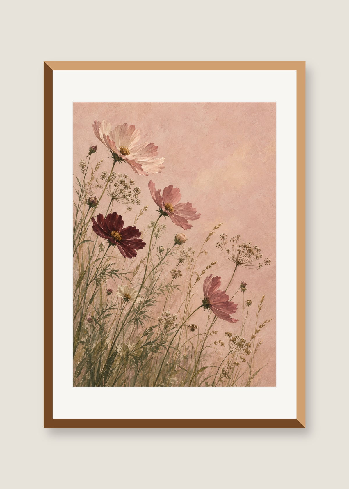 Blush Meadow at Dawn, White mat with natural oak frame preview