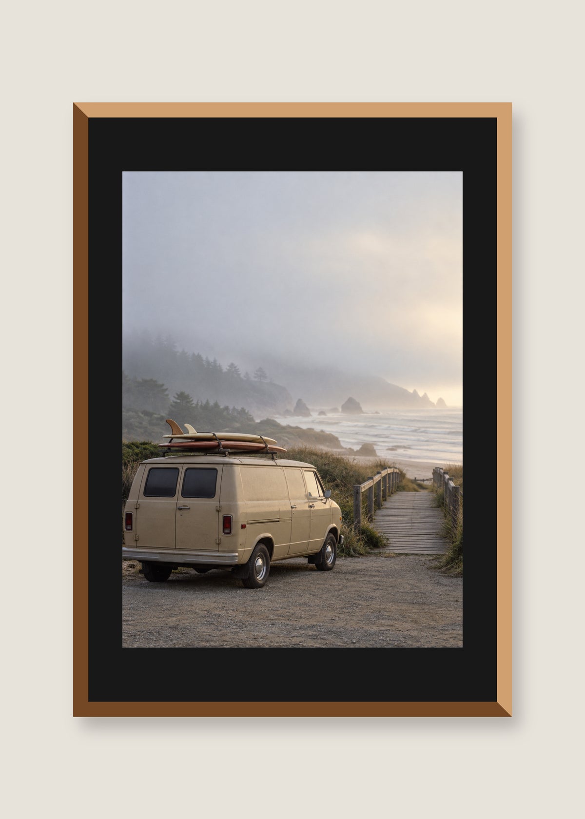 Boardwalk Delivery, Black mat with natural oak frame preview