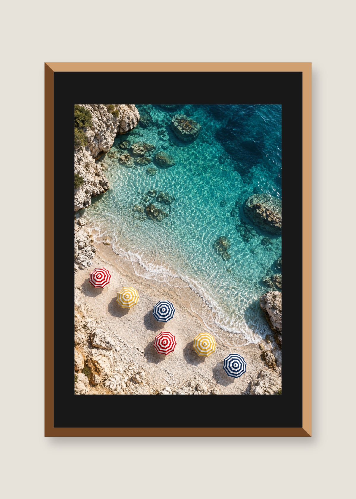 Cala Umbrellas, Black mat with natural oak frame