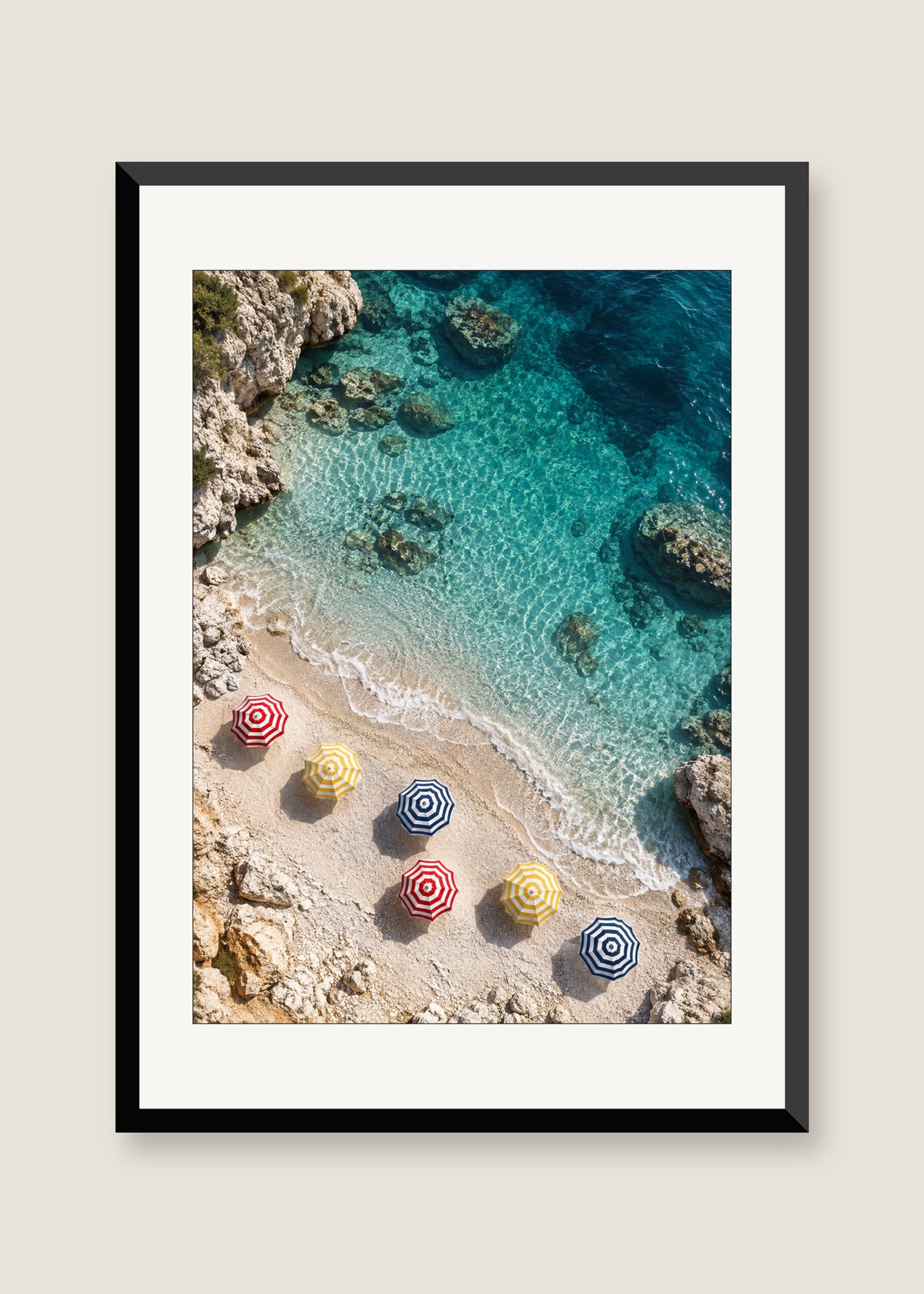 Cala Umbrellas, White mat with black frame