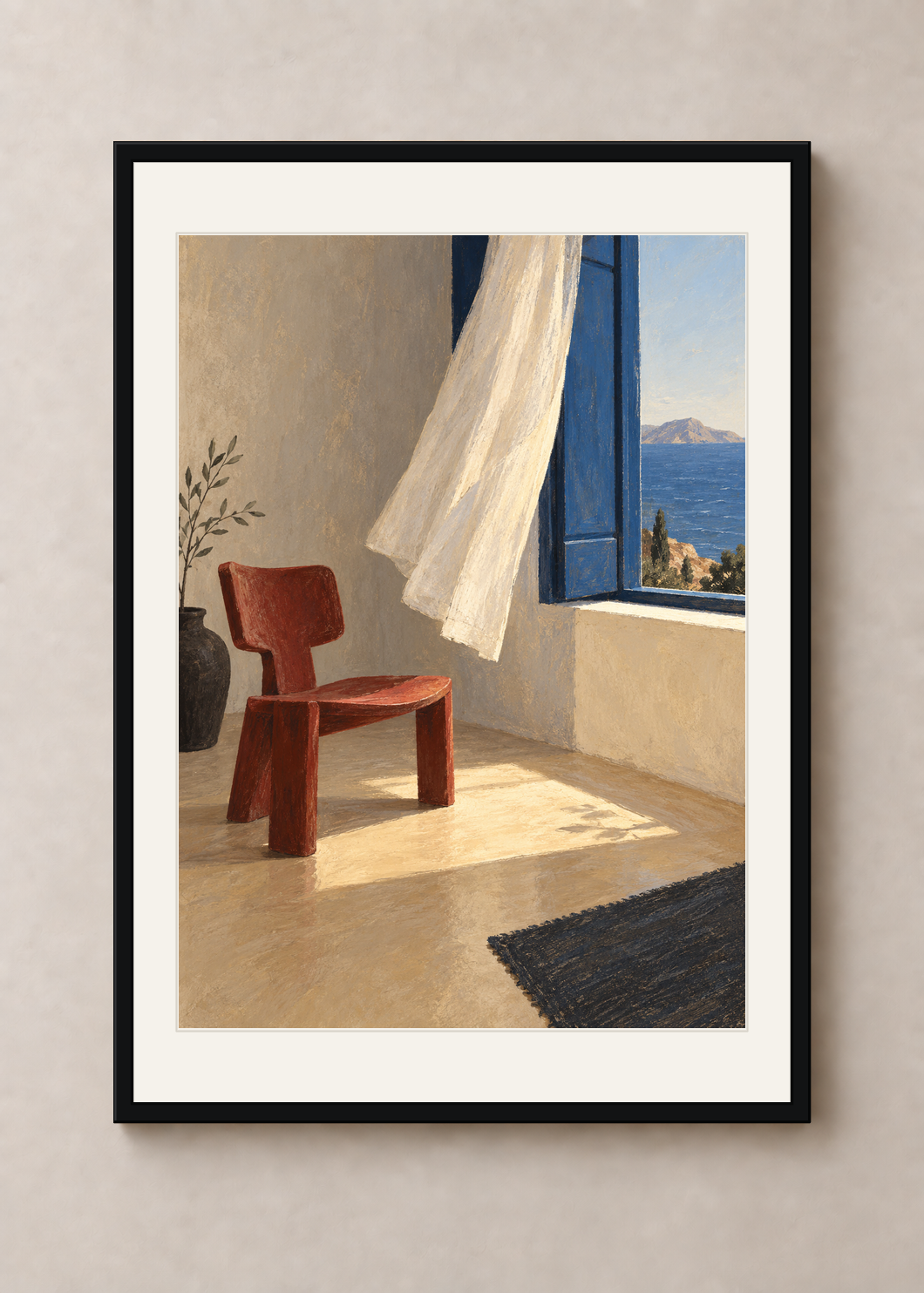 Chair by the Window, black Classic frame with Snow White mount, shown at 50 x 70 cm