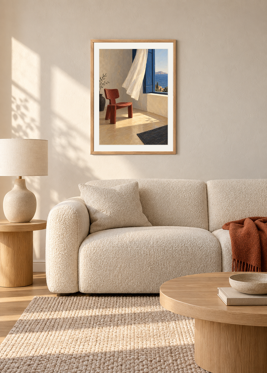 Chair by the Window, natural oak framed lifestyle presentation with Snow White mount
