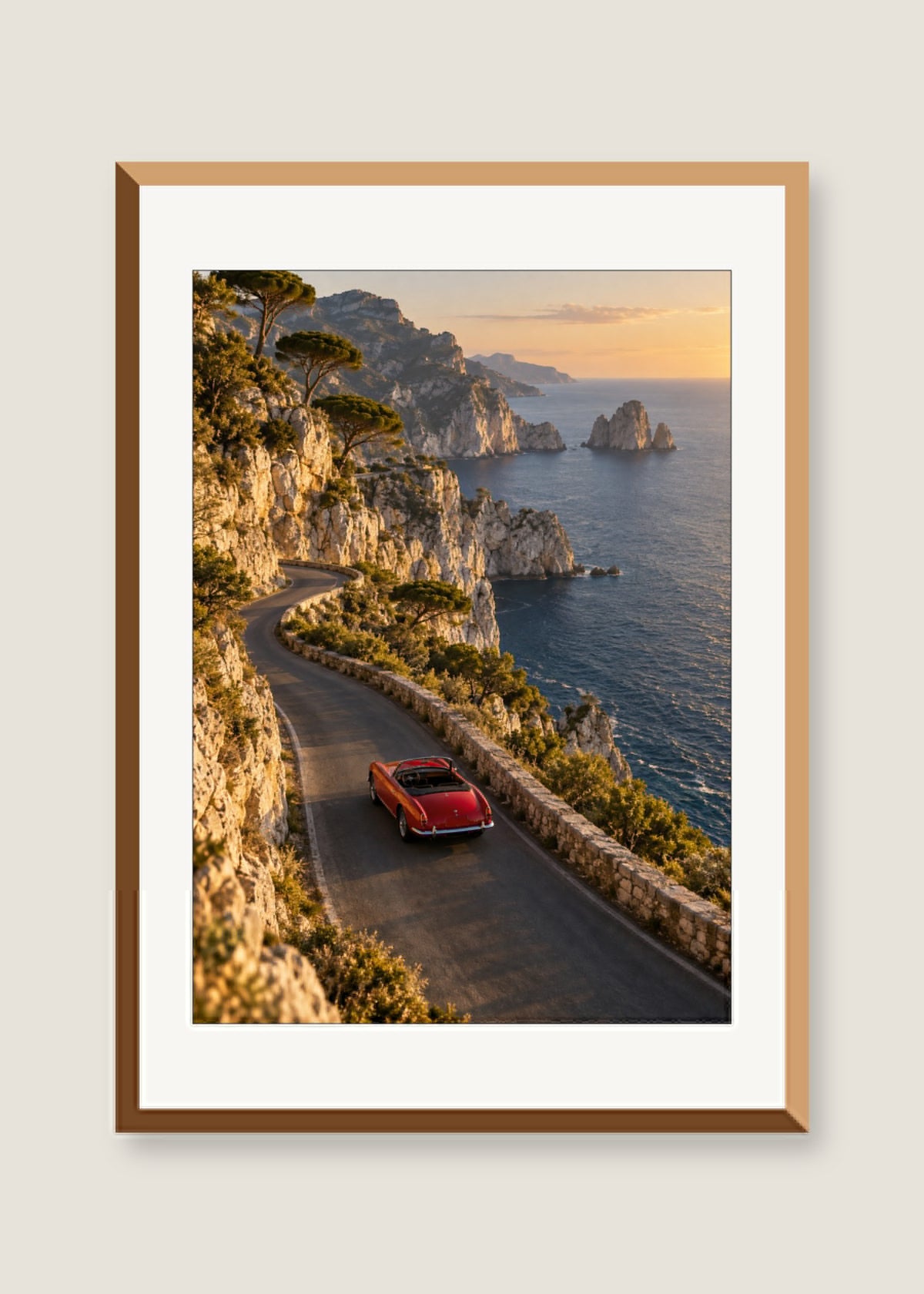 Coast Road, Late, White mat with natural oak frame
