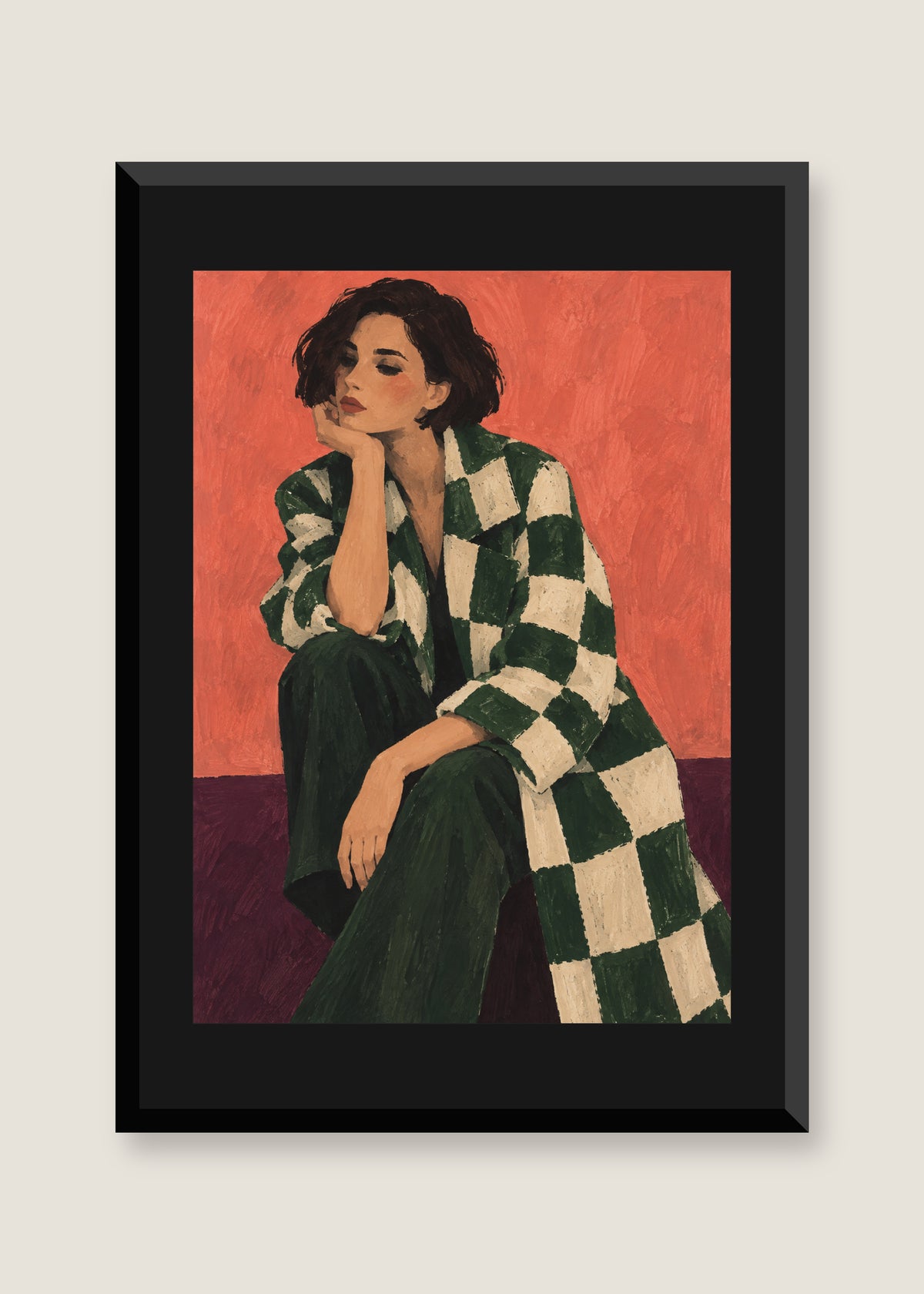 Coral Pause, Black mat with black frame