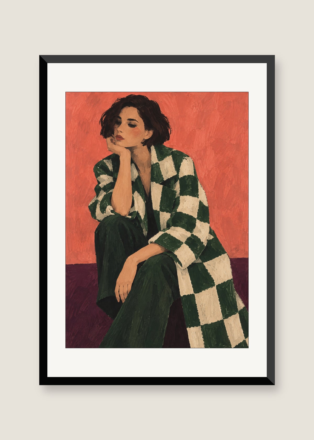 Coral Pause, White mat with black frame