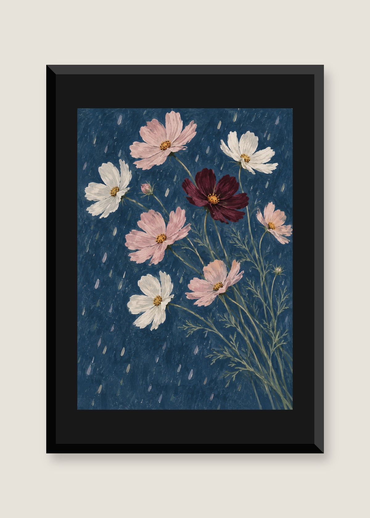 Cosmos After Rain, Black mat with black frame