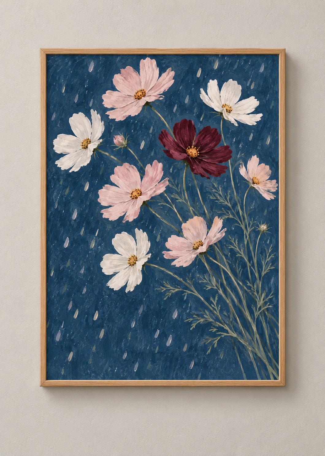 Cosmos After Rain framed natural oak 50 x 70 cm art print