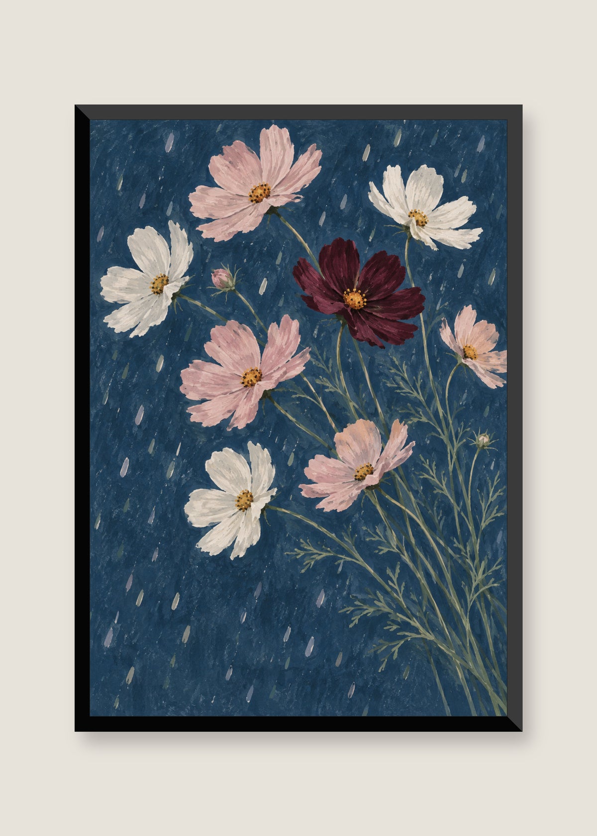 Cosmos After Rain, No mat with black frame