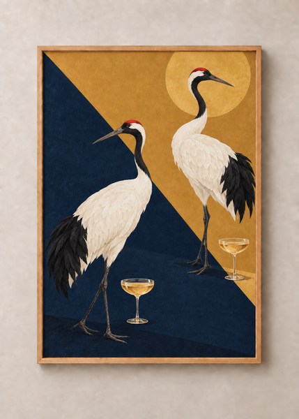 Cranes at Cocktail Hour, framed 50 by 70 centimetre art print