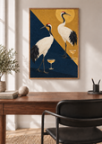 Cranes at Cocktail Hour, framed art print in a styled interior