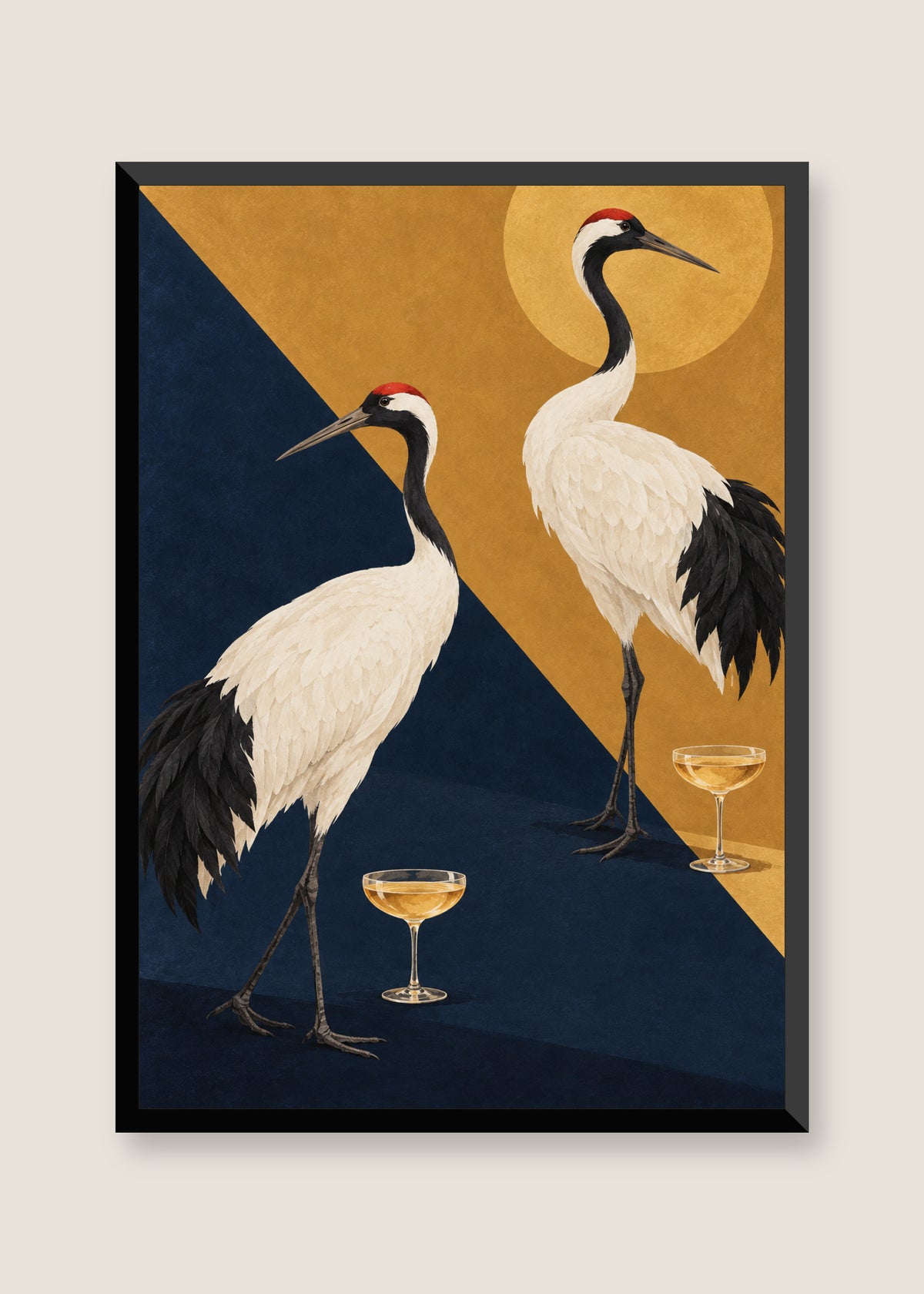 Cranes at Cocktail Hour, No mat with black frame