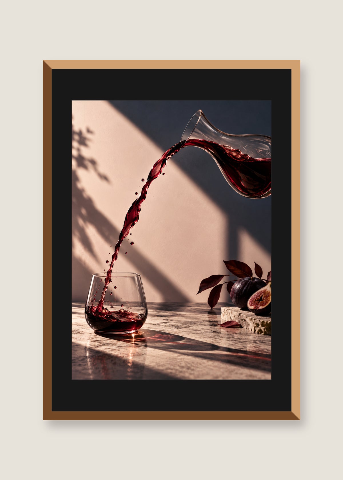 Crimson Pour, Black mat with natural oak frame