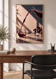 Crimson Pour, framed 50 by 70 centimetre art print styled in a modern interior