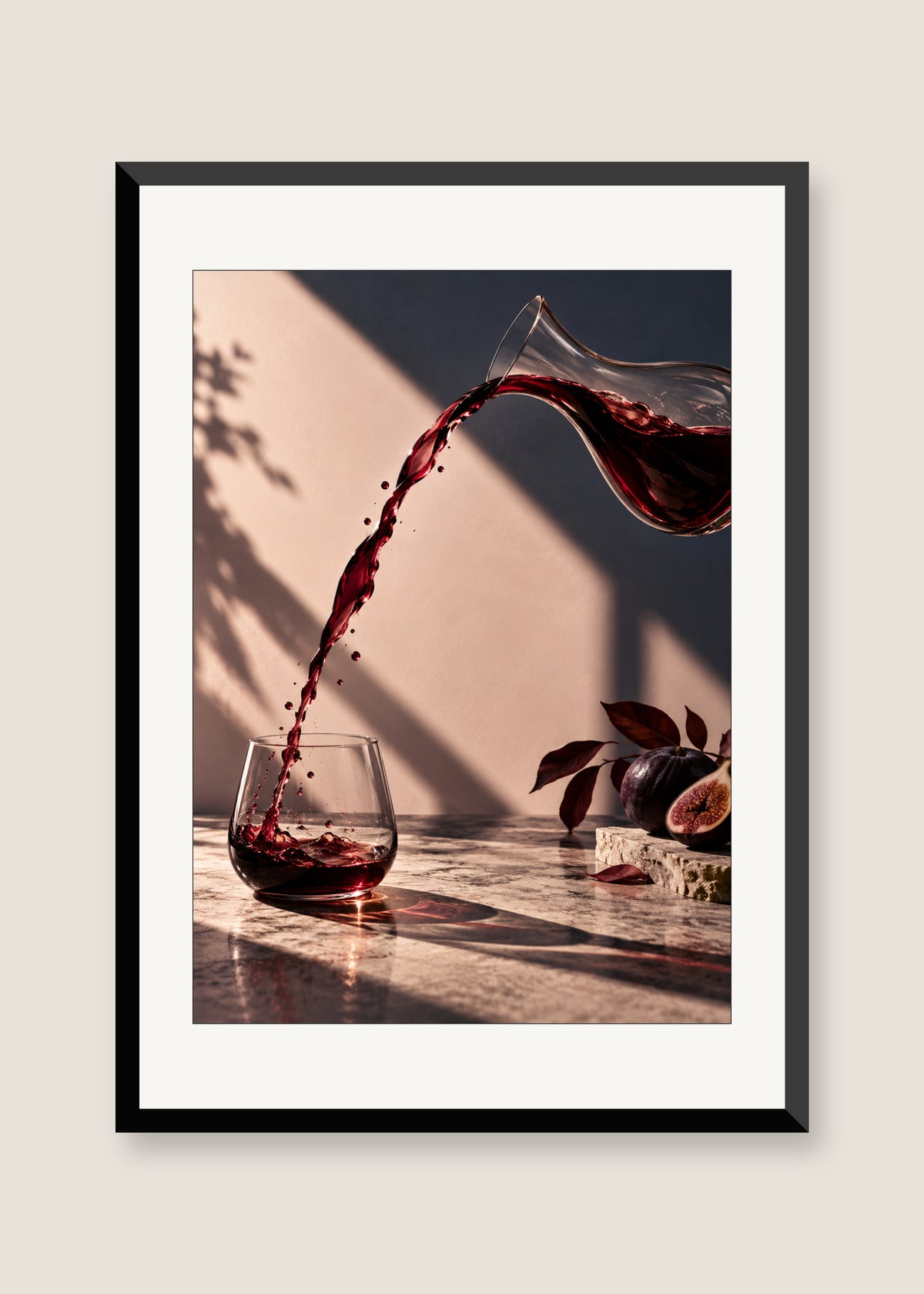 Crimson Pour, White mat with black frame