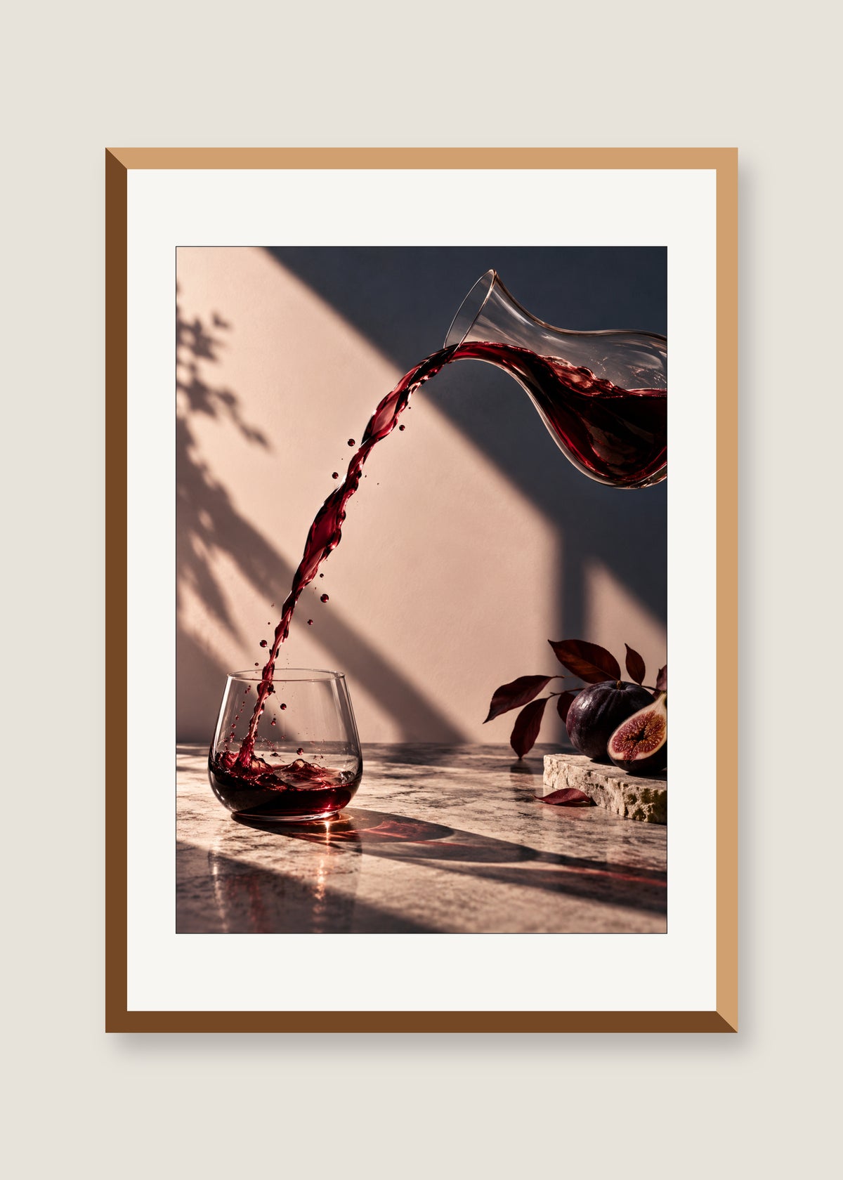 Crimson Pour, White mat with natural oak frame