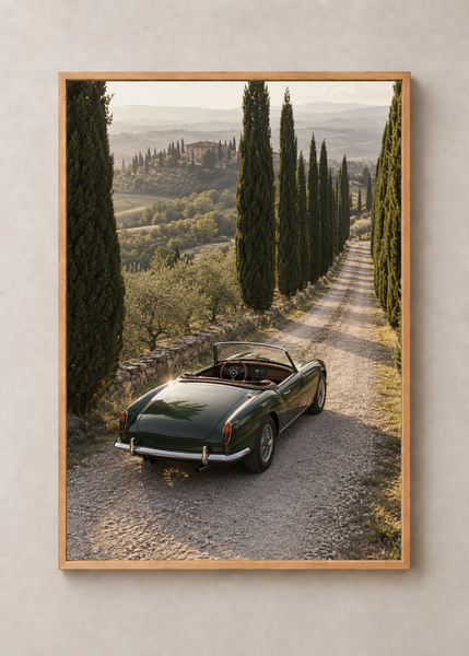 Cypress Roadster, framed 50 by 70 centimetre art print in natural wood