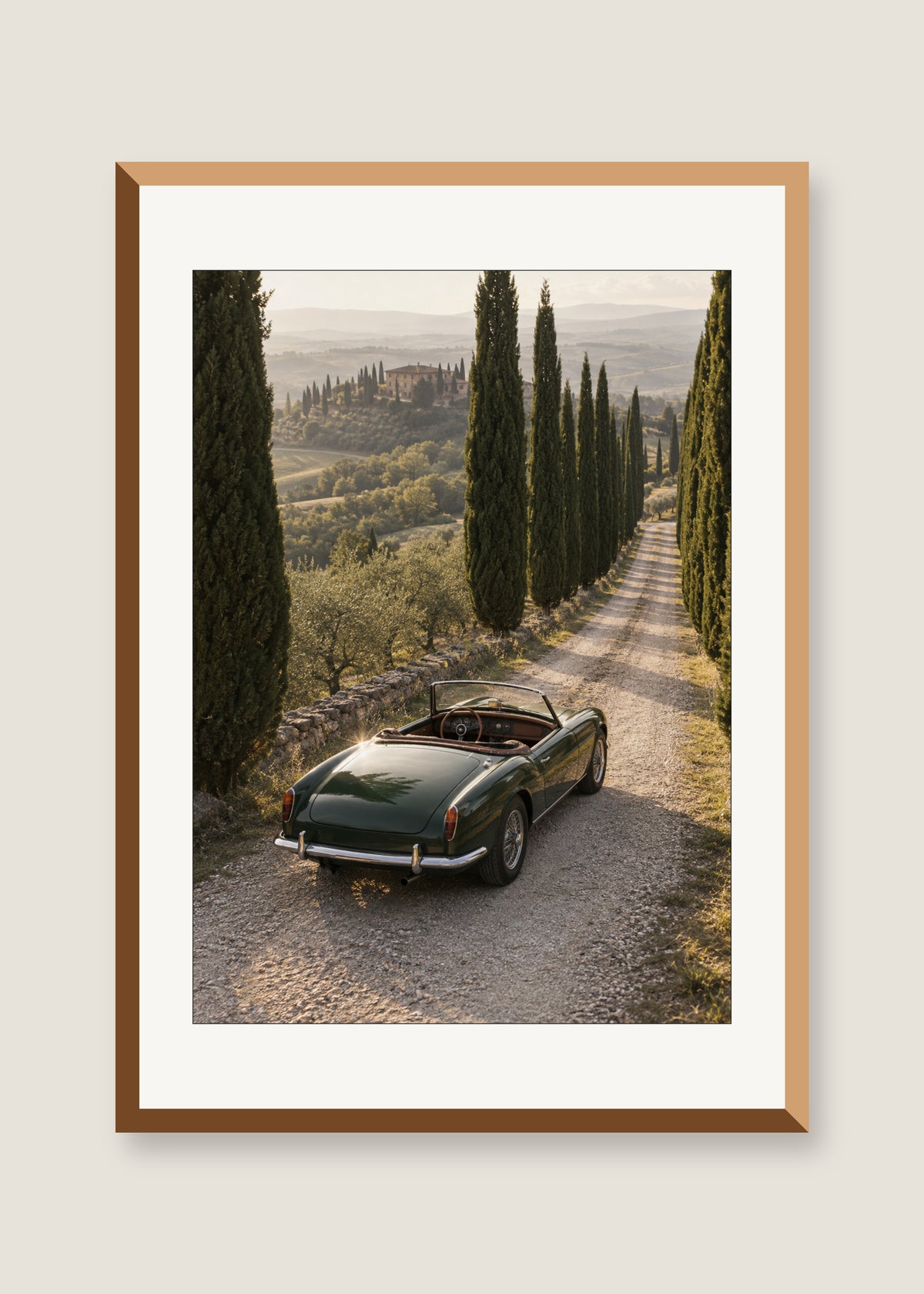 Cypress Roadster, White mat with natural oak frame