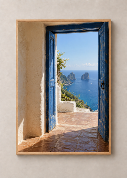 Doorway to Capri art print in a natural wood 50 x 70 cm frame