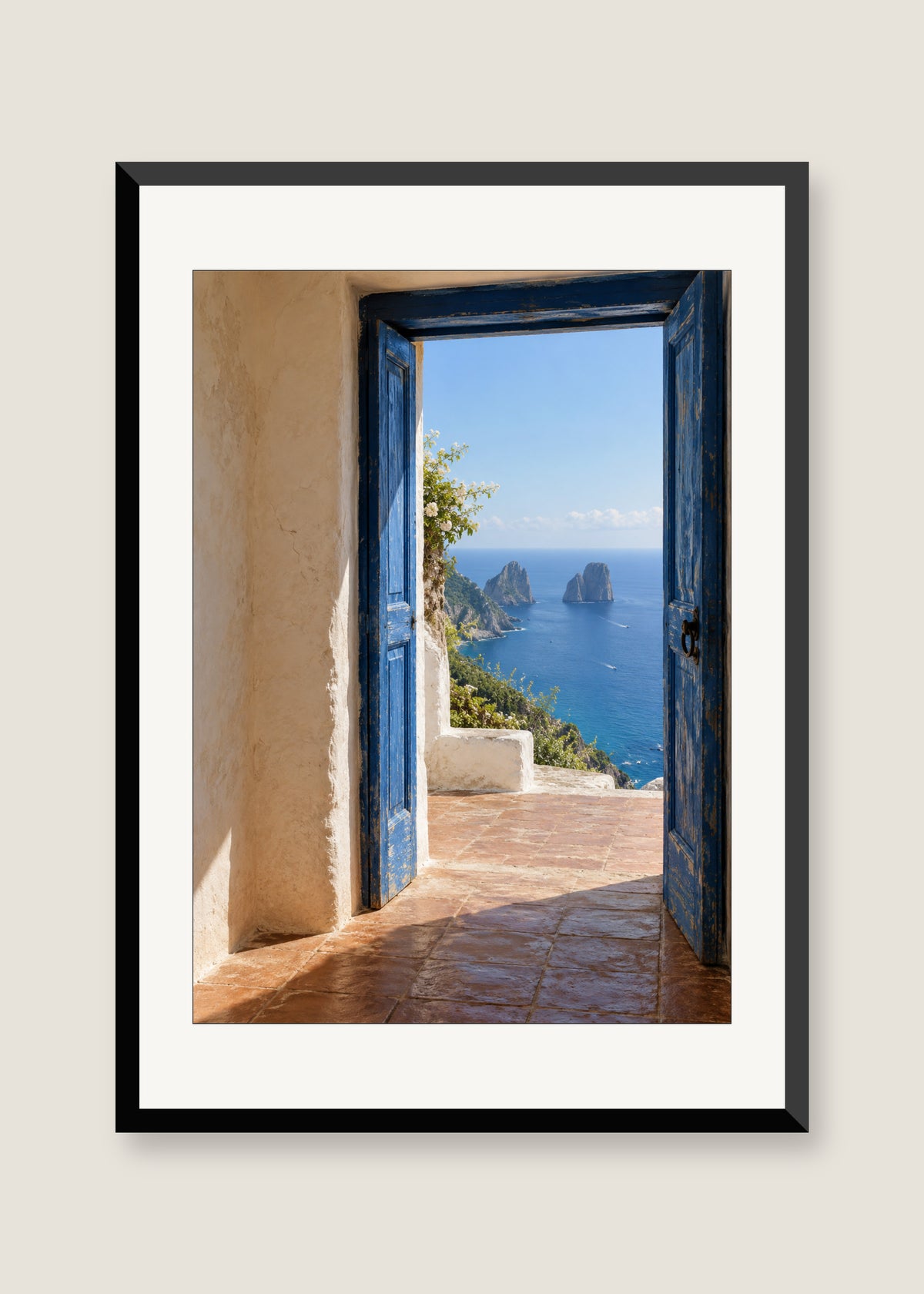 Doorway to Capri, White mat with black frame