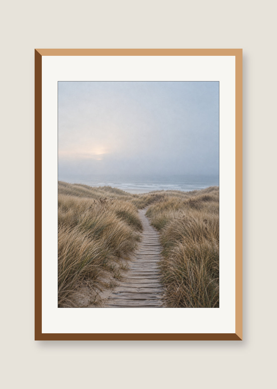 Dune Passage No. 01, White mat with natural oak frame