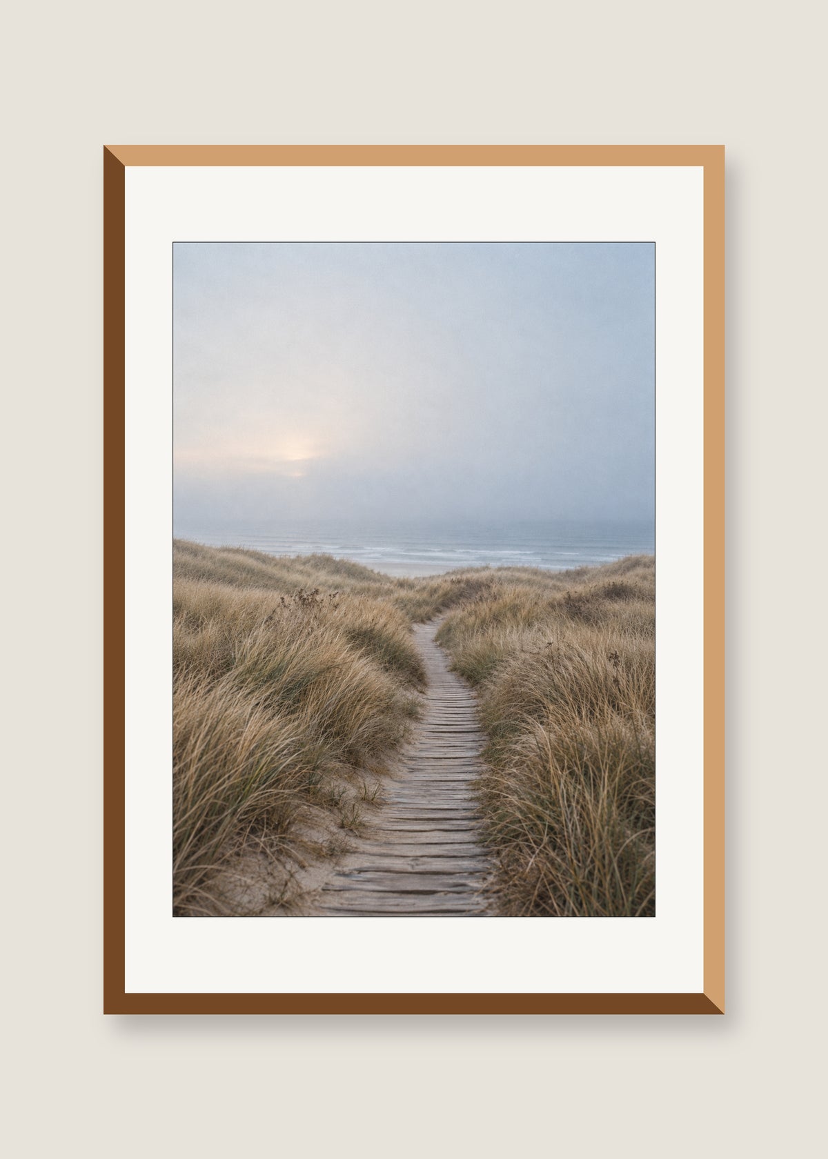 Dune Passage No. 01, White mat with natural oak frame