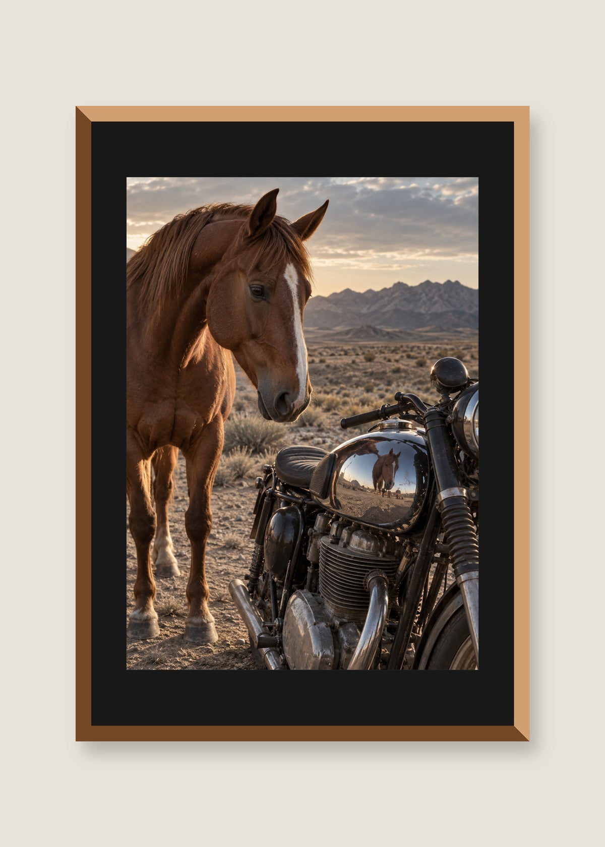 Dust and Chrome, Black mat with natural oak frame