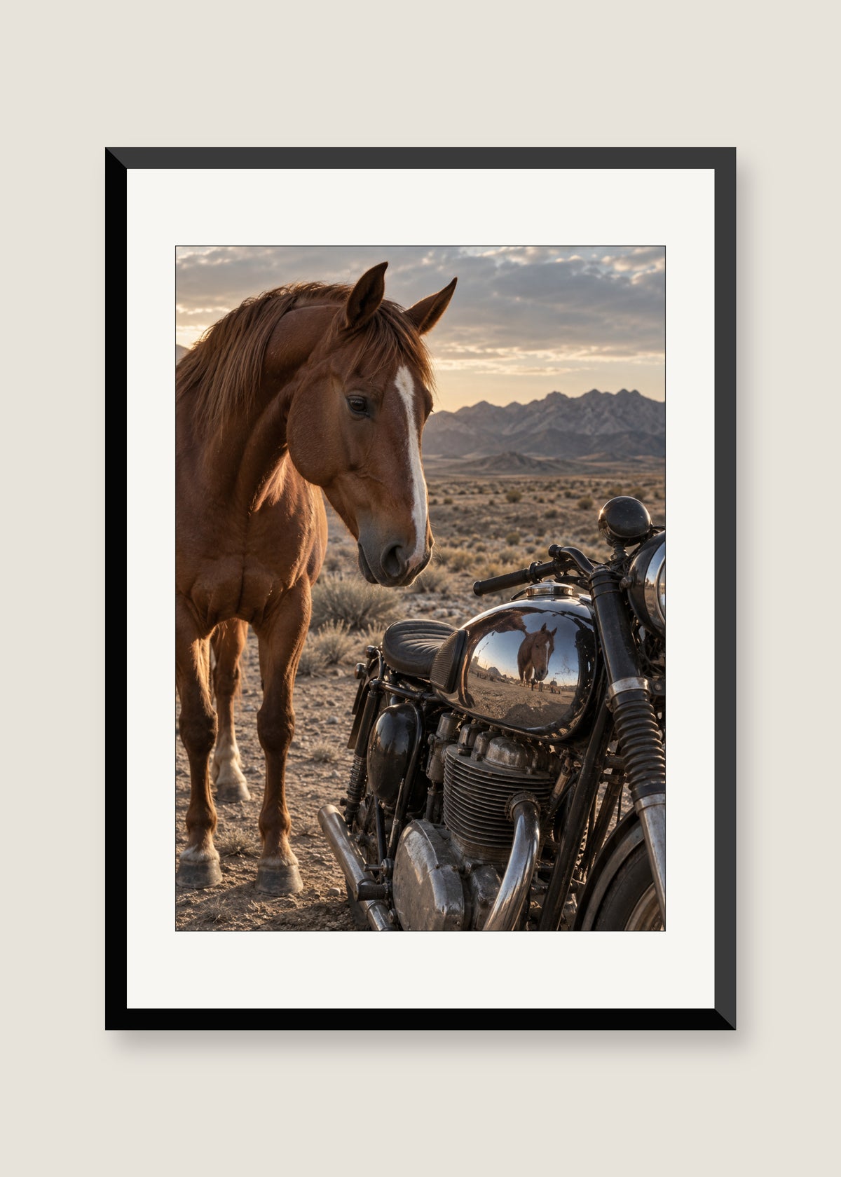 Dust and Chrome, White mat with black frame
