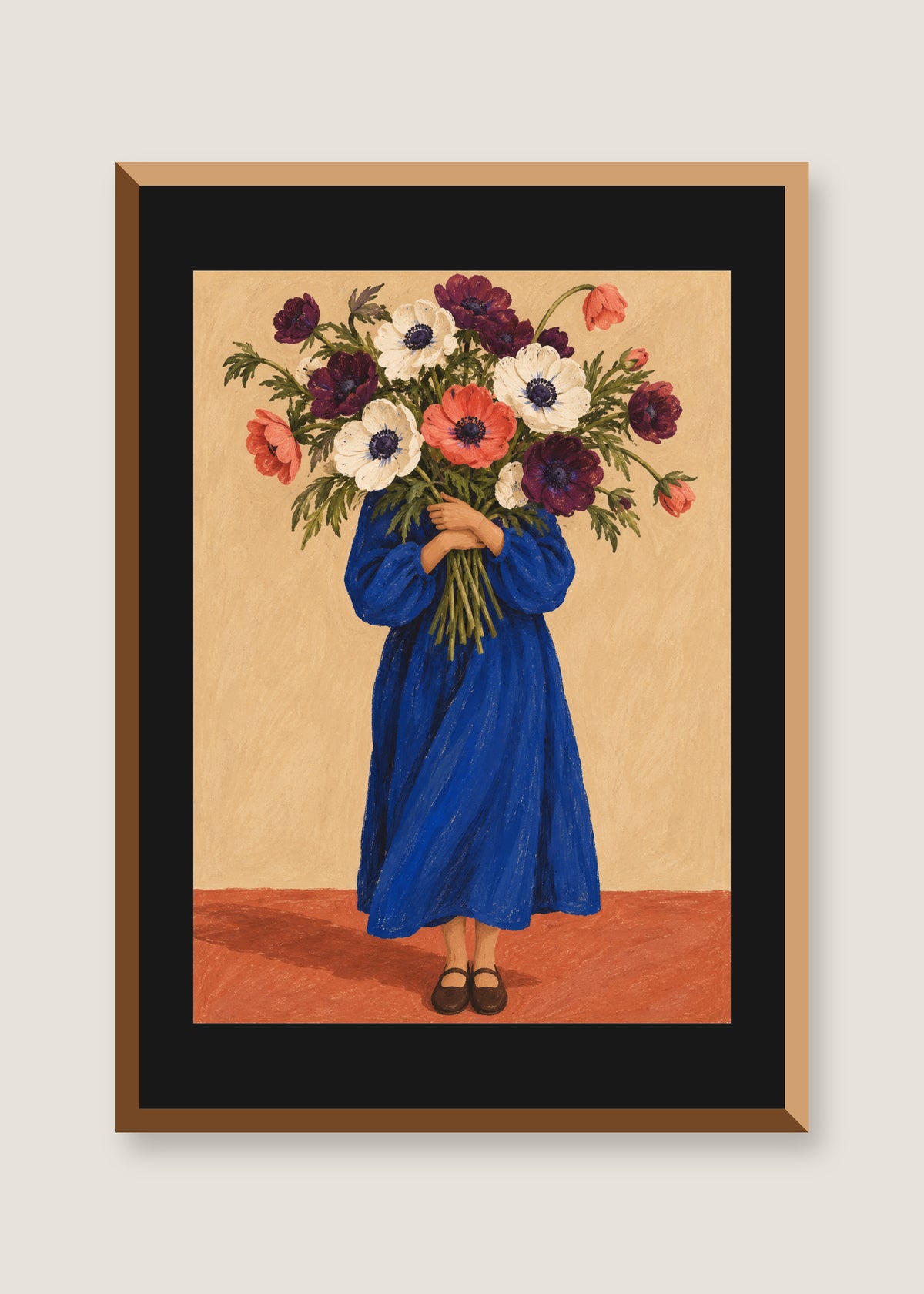 Embrace of Anemones, Black mat with natural oak frame