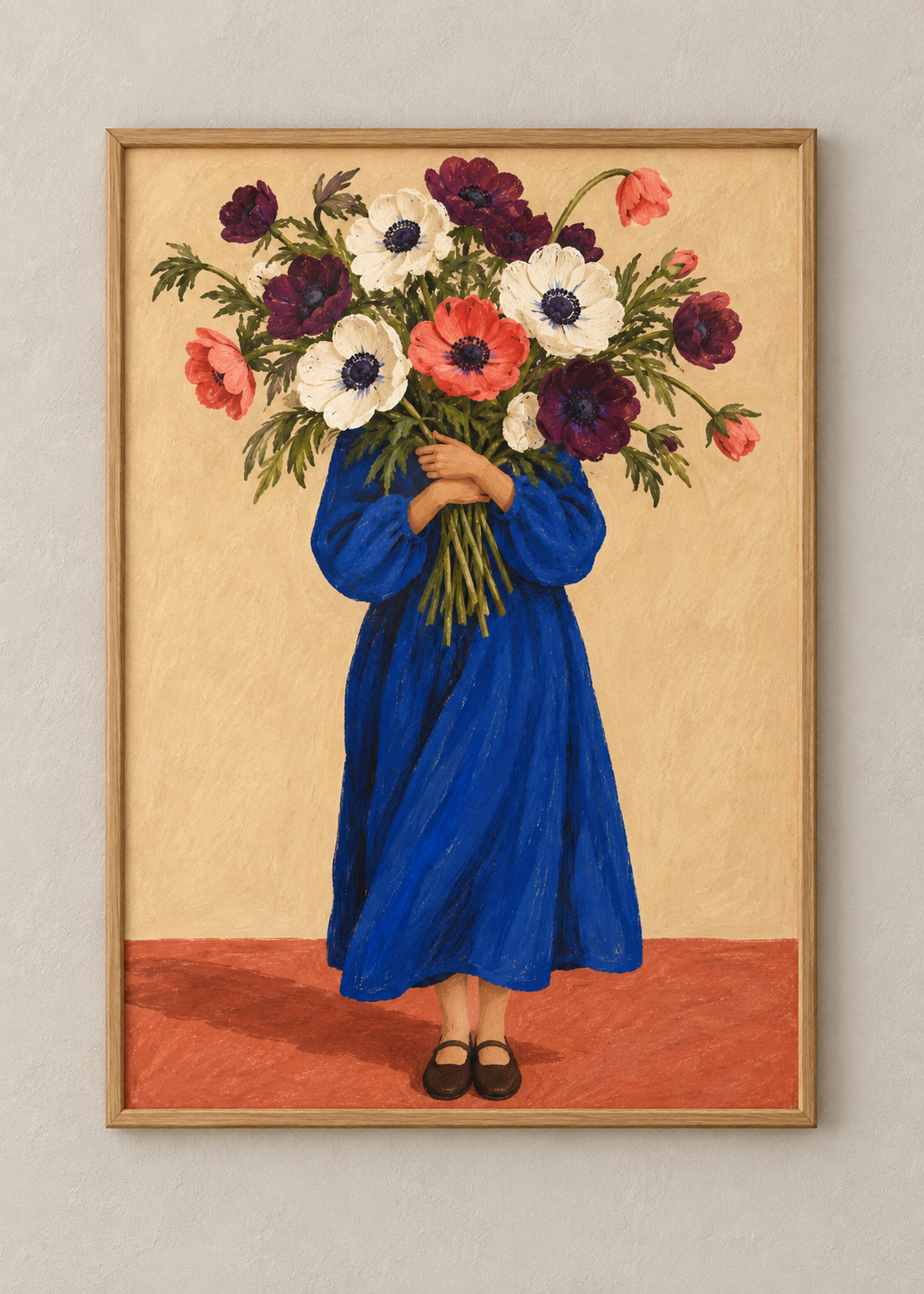 Embrace of Anemones framed natural oak 50 x 70 cm art print