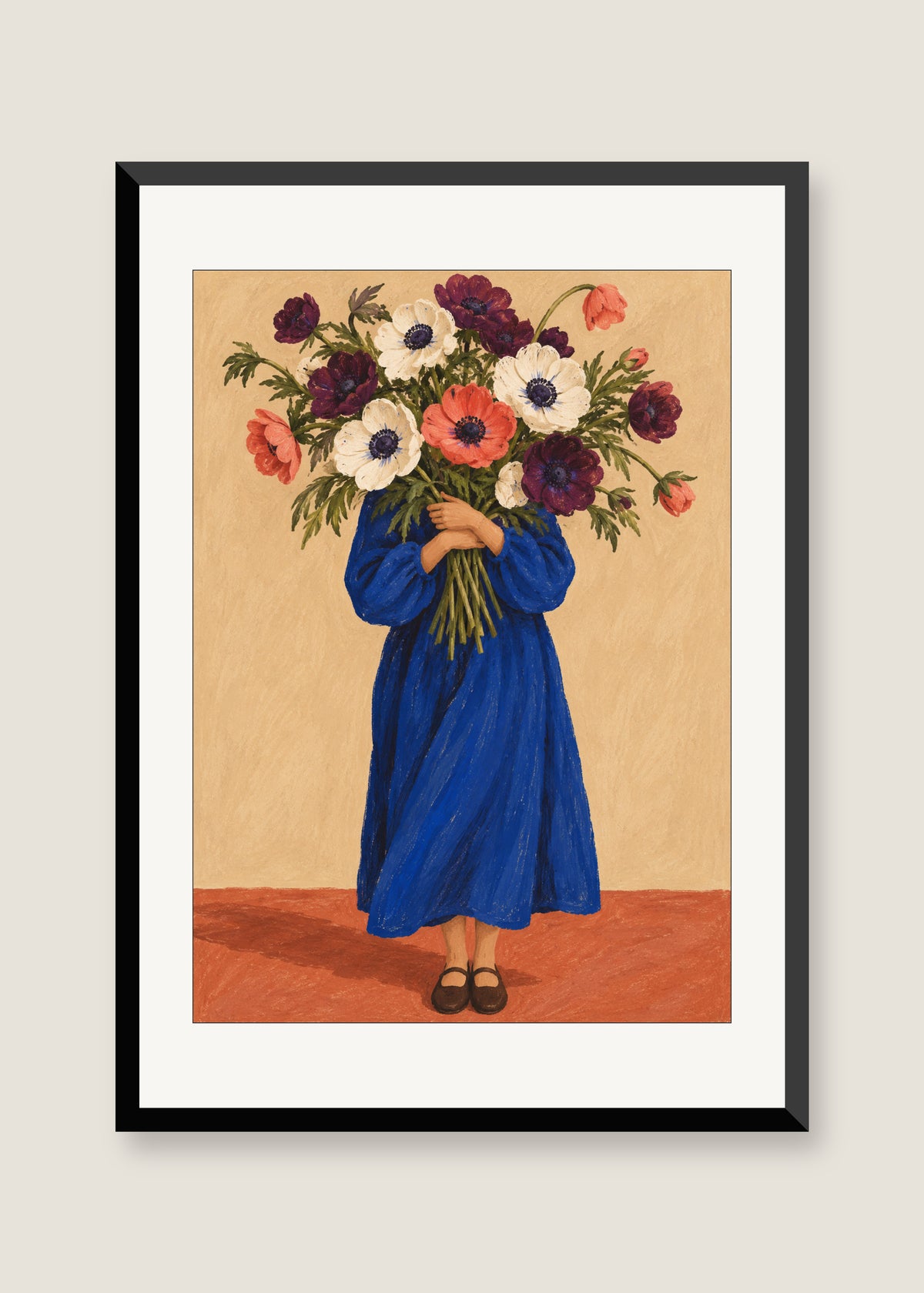 Embrace of Anemones, White mat with black frame