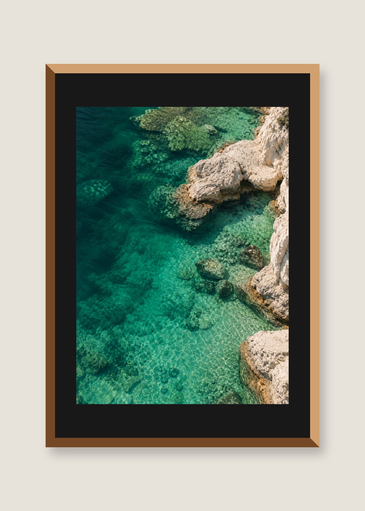 Emerald Cove, Black mat with natural oak frame