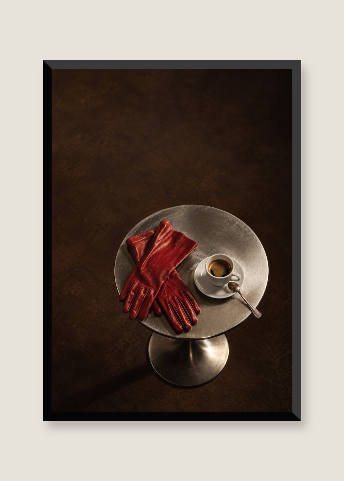 Espresso and Red Gloves, No mat with black frame