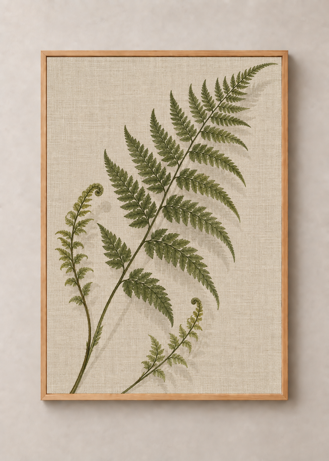 Fern on Linen art print in a natural wood 50 x 70 cm frame