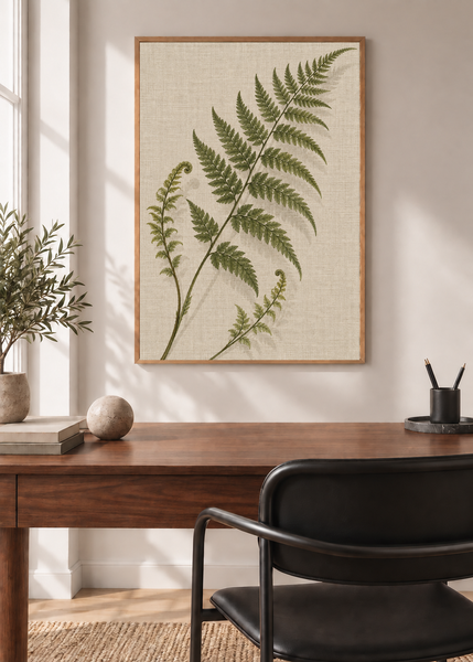 Fern on Linen framed art print in a modern interior